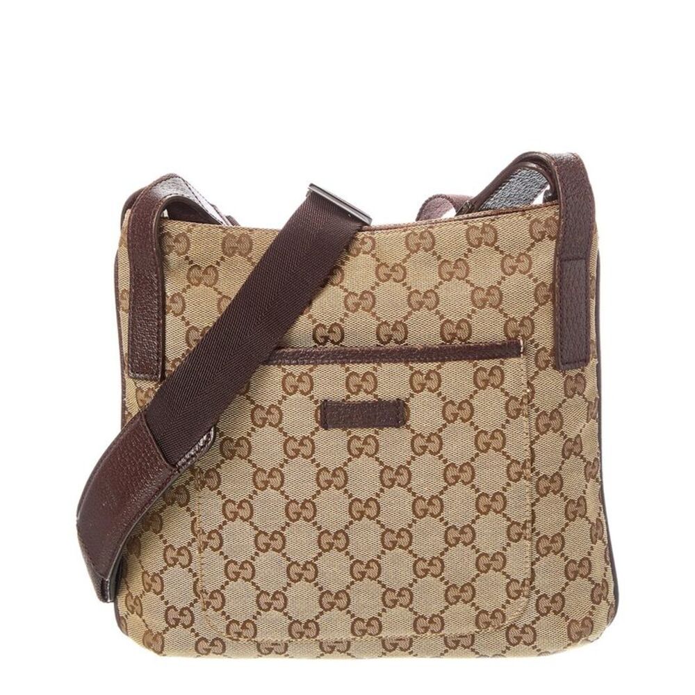 Gucci Brown Canvas Medium Flat Messenger (Authentic Pre-Loved)